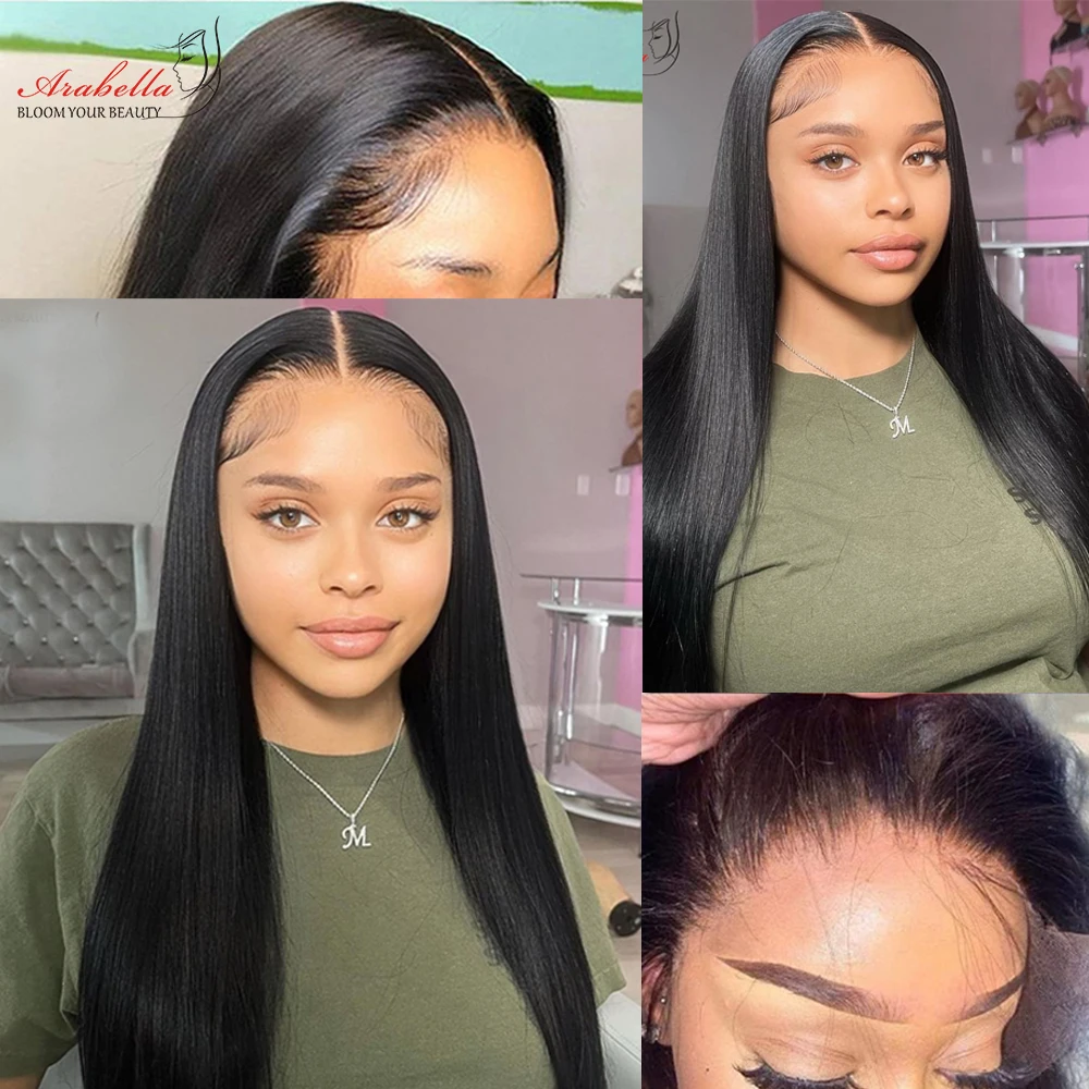 Human Hair Wig Lace Front Wig Human Hair Wigs Front Lace Wig Human Hair Wigs 13x4 Transparent Lace Straight Wig PrePlucked Bleached Knots Arabella Remy 100% Human Hair Lace Frontal Wig