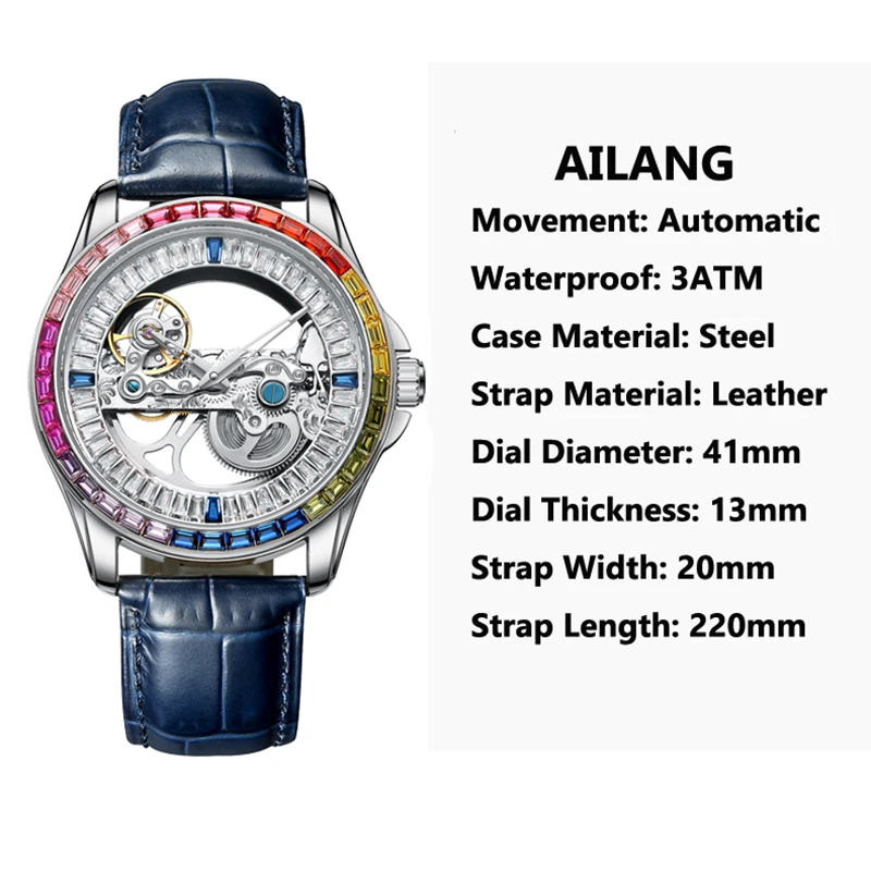 AILANG Men's Mechanical Watch Double-Sided Skeleton Automatic Mechanical Watches Luxury Business Luminous Wristwatches for Men