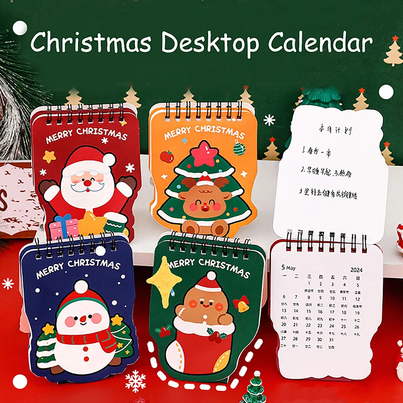 

2024 Student Desktop Mini Christmas Calendar Cute Cartoon Check-in Calendar Kawaii Notepad School Office Stationery Supplies