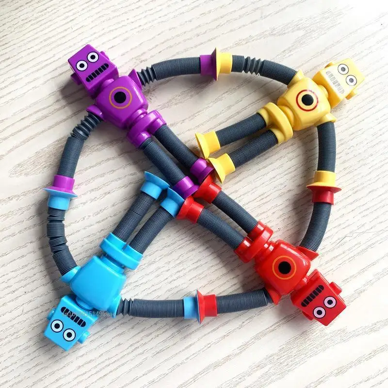 Stretchy Tube Robot Puzzle Toy Novelty Creative Cartoon Suction Cup Springs Telescopic Robot Shape Toys Kids Gifts Party Favor Fidget Toys Stress Relief Toys Party Toys