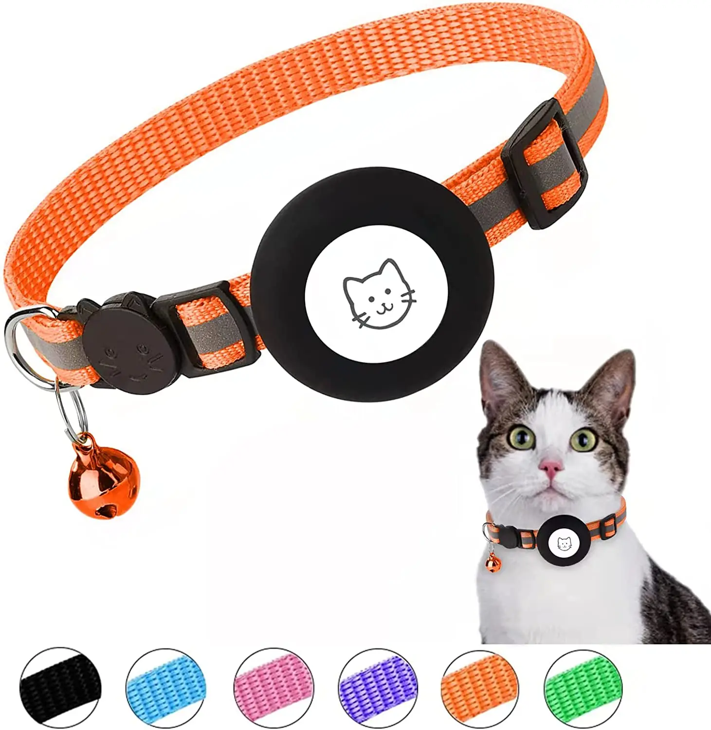 Collar para gatos Airtag, collar reflectante para gatos con campana y  soporte ajustable impermeable de 0.4 pulgadas de ancho, hermoso collar de  gato