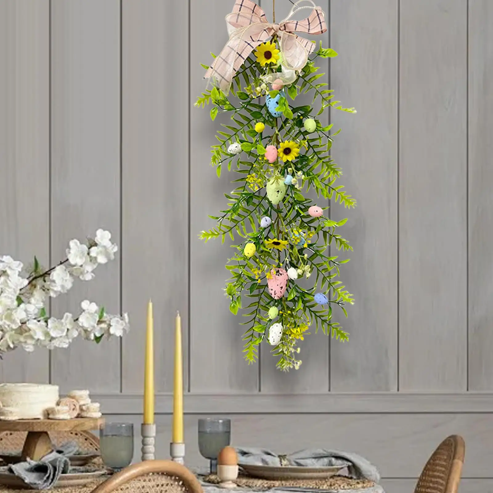 Ciondolo Ghirlanda Di Fiori Di Uovo Di Pasqua Foglie Verdi Decorativo Appeso A Parete Pasqua