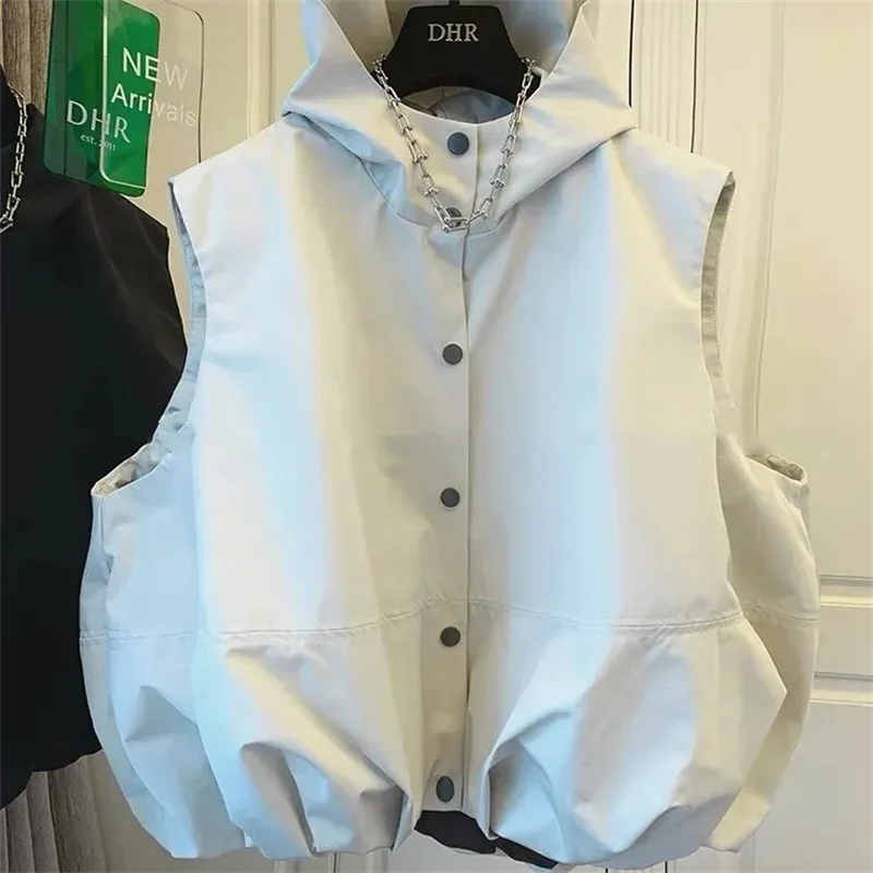 Fashion Hooded Women\'s Vest Coat Vintage Loose Sleeveless Jackets Female spring Autumn Street Casual Women waistcoat outwear