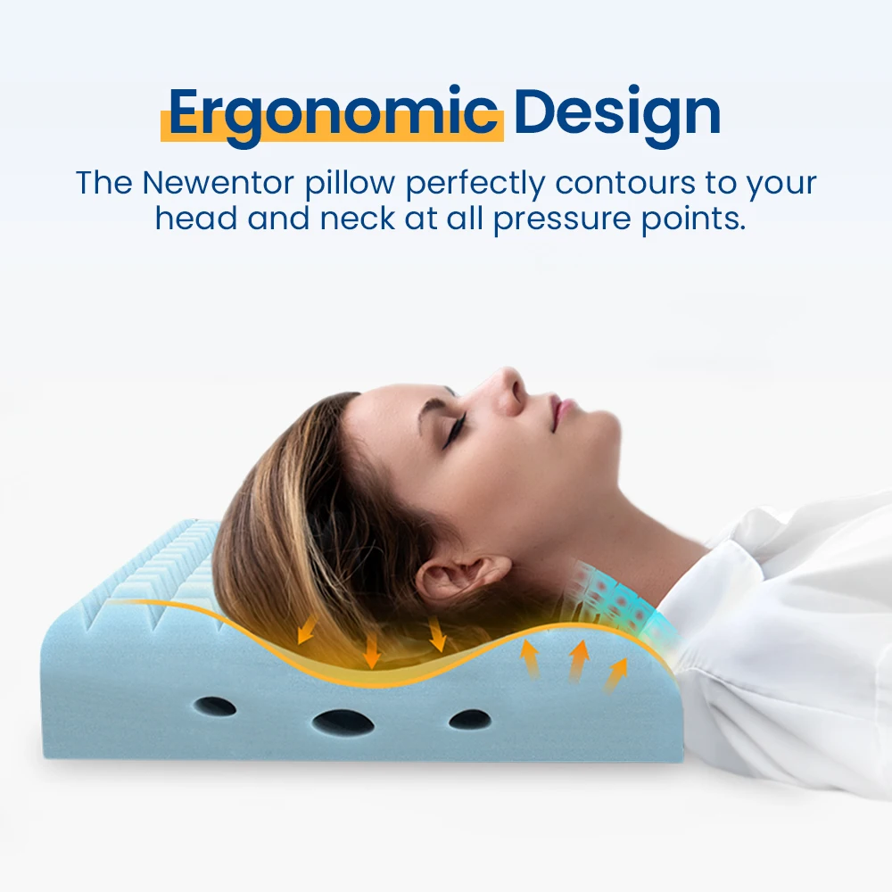 Newentor Ergonomic Memory Foam Pillow, Neck Support with Four Adjustable Heights, For Back&Side Sleepers, Home, Hotel Essentials 3