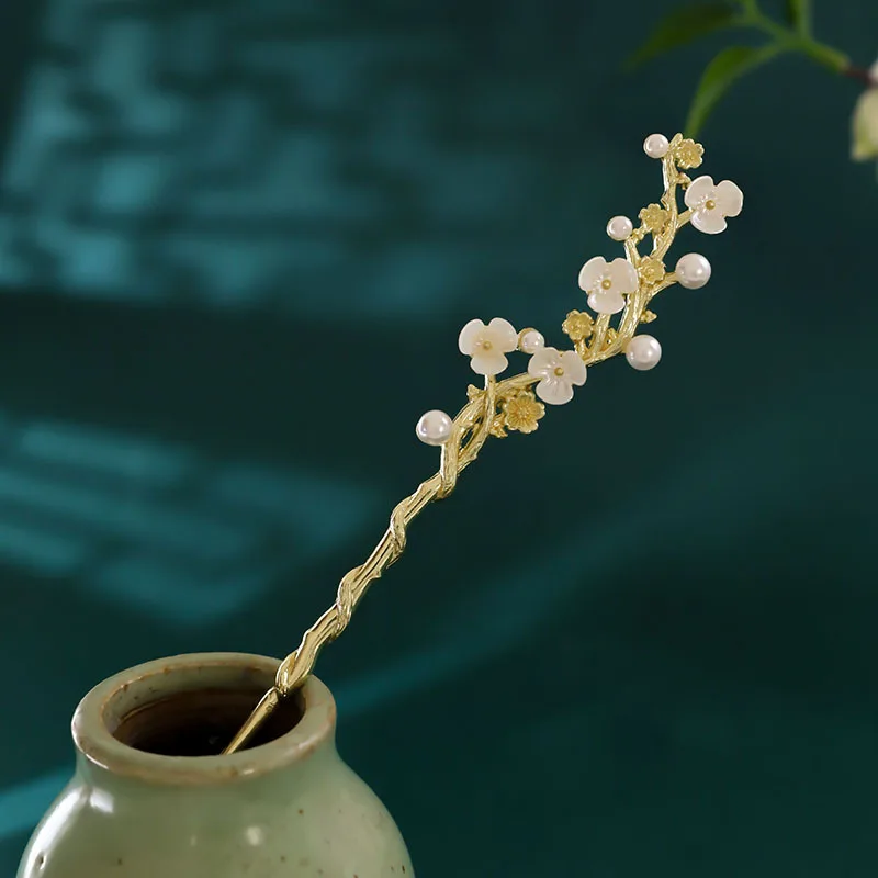 Exquisite Blume Quaste Haarnadel Nachahmung Jade Perle Schmetterling Floral Haar Stick Für Frauen Elegante Chinesische Stil Haar Zubehör – Detail 7
