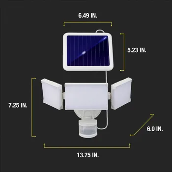 Solar Three Head LED Motion Sensing Security Flood Light, Outdoor, White, 2000 Lumen 6
