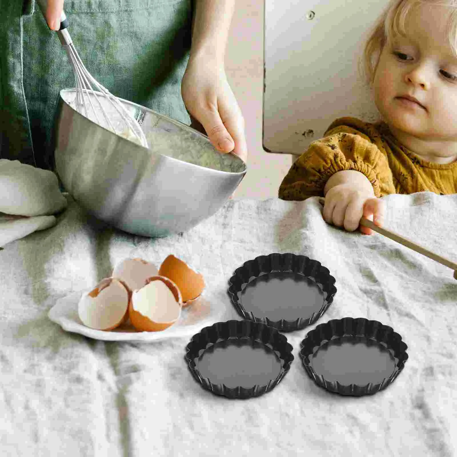 

8 Pcs Egg Tart Tray Paper Cups Mini Cupcake Pan Pie Pans for Baking Manual Molds Carbon Steel Removable Bottom Hand