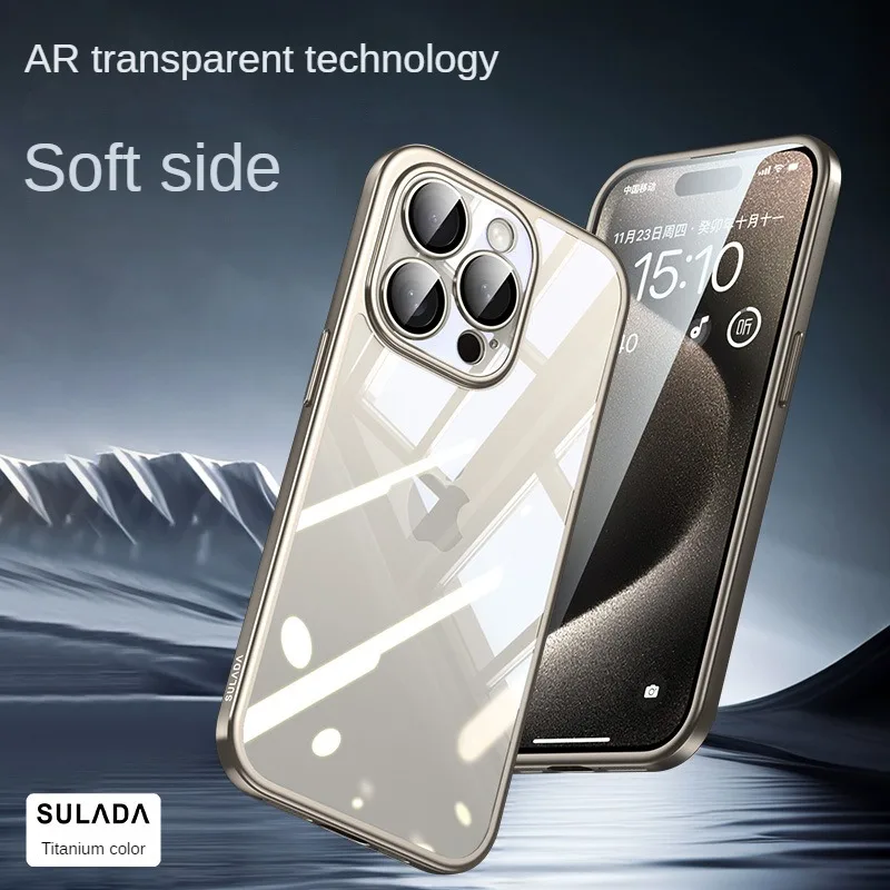 Sulada Titanium Color For Iphone 15 Pro Max Custodia Placcata Edge Pc Back Panel Lens Custodia Protettiva Per Iphone 14 Pro Max