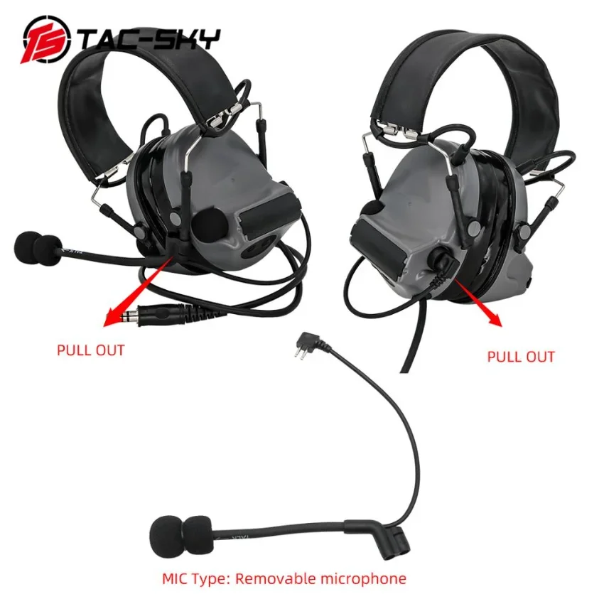 TS TAC-SKY Pelto Comtac Military Tactical Headset Airsoft Hunting Hearing Protection Earmuffs with U94 Ptt and ARC Rail Mounts