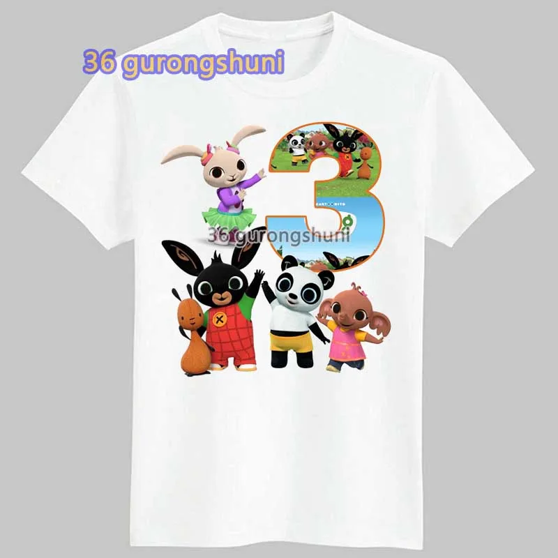 T Shirt chłopcy t-shirty króliki dzieci Tshirt 2 3 stare urodziny kreskówka koszulka z motywem Anime Bunny topy dla dziewczyna-odzież dziecięca