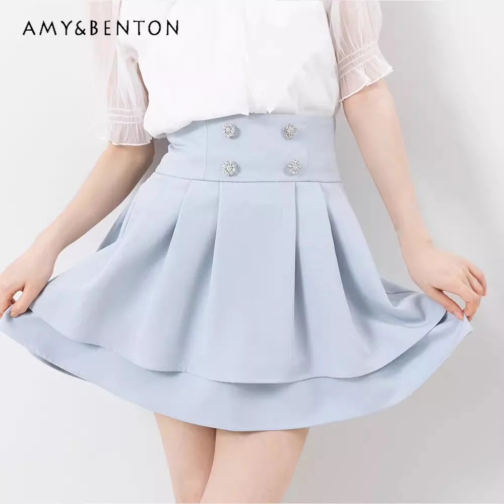

Japanese Style Commuter Lady Simple Ruffles Black Lower Hem Mini Skirt Women's High Waist Slim Fit Pleated Skirt Summer Skirts