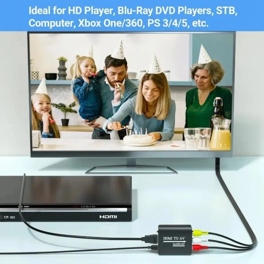 HDMI-compatible To AV RCA CVSB L/R Video 1080P Scaler Adapter Converter Box HD V