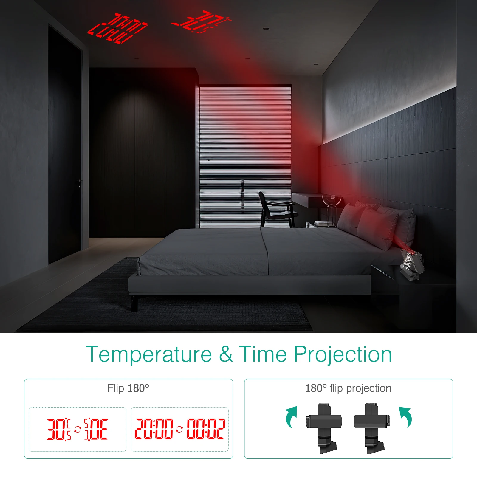 Advanced LED Projection Alarm Clock with USB Power