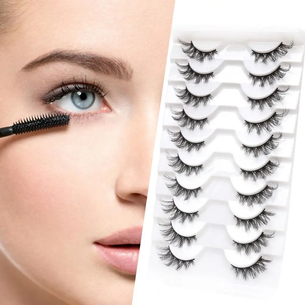 

10 Pairs False Eyelashes 3D Effect Natural Look Dense Curly Fluffy Eyelash Extension Faux Mink Hair Wispy Half Lashes