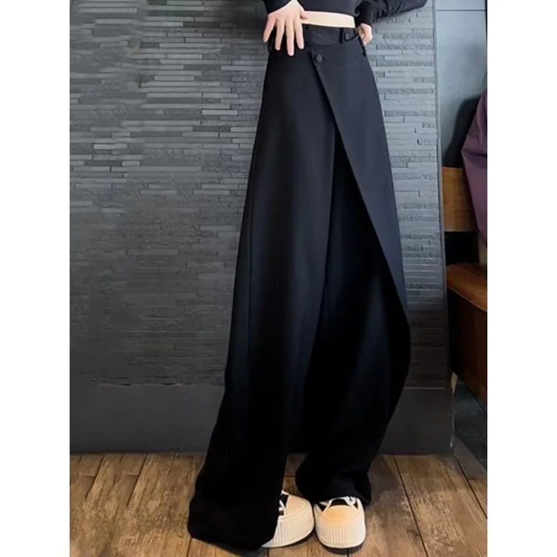 

2024 Fashionable Irregular Spliced Straight Leg Pants for Women's Spring and Autumn Design Draping Solid Color Suit Pants