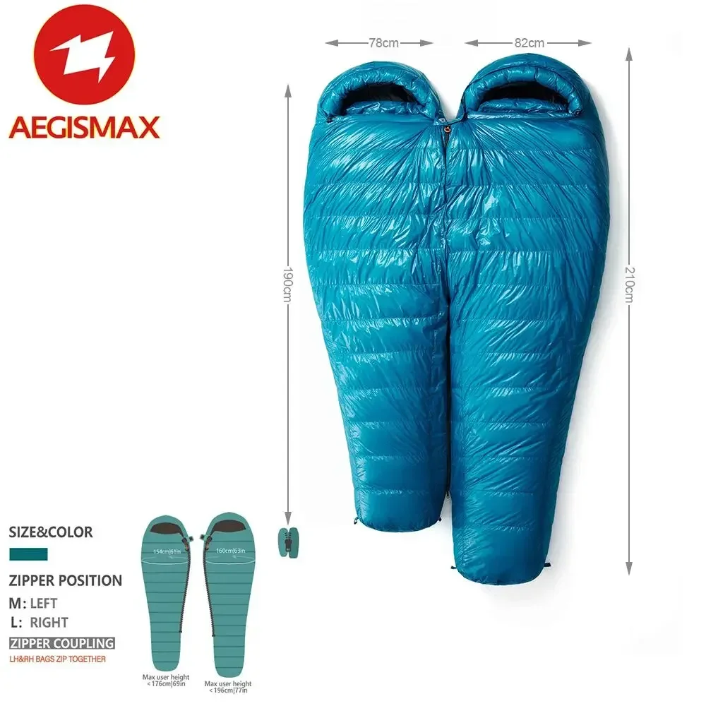 AEGISMAX M3 Lengthened Mummy Sleeping Bag Ultralight 95% White Goose Down Box Baffles Winter Outdoor Camping Hiking