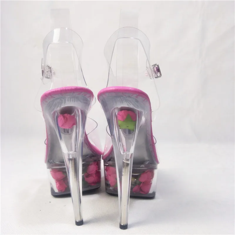 Summer weddings, new fashion sexy heels and pink rose decorative platform women's shoes, with a 15CM high heel dance shoes