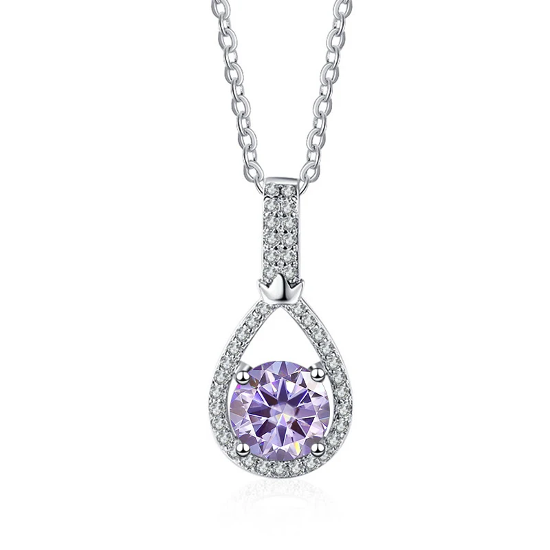 Tancise 0.5/1.0CT D Color Moissanite Pendant For Women Sparkling Diamond Necklace 6.5mm Stone Sterling Silver Jewelry_voghion.com