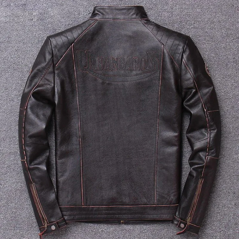 Description Picture 3 of itemHigh Quality Genuine Leather Jacket Man Vintage Autumn Winter Stand Collar Motorcycle Men 100% Real Cowhide Coat