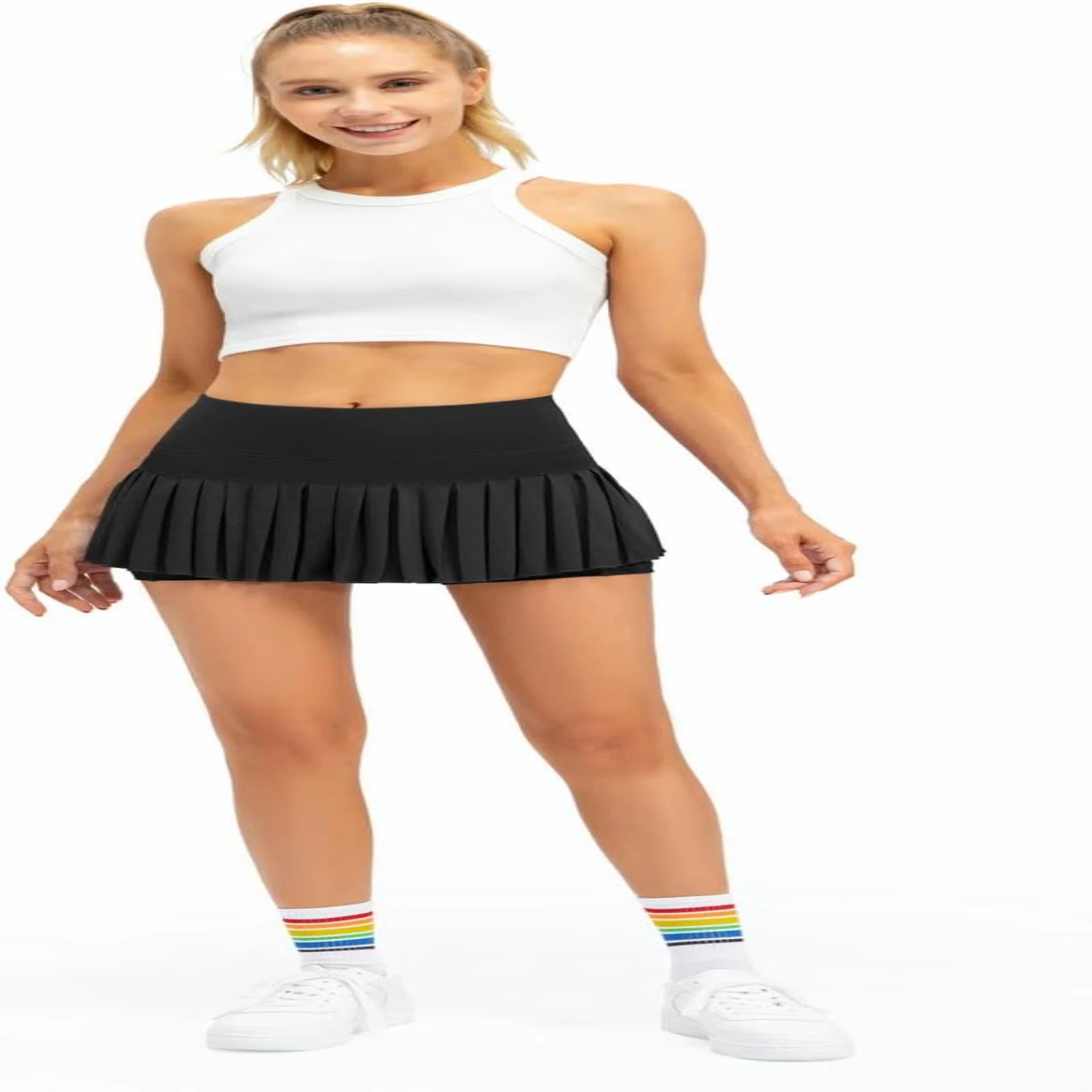 Womens High Waisted Pleated Tennis Skirt Chic Athletic Golf Skort with Shorts Pockets for Workout and Running