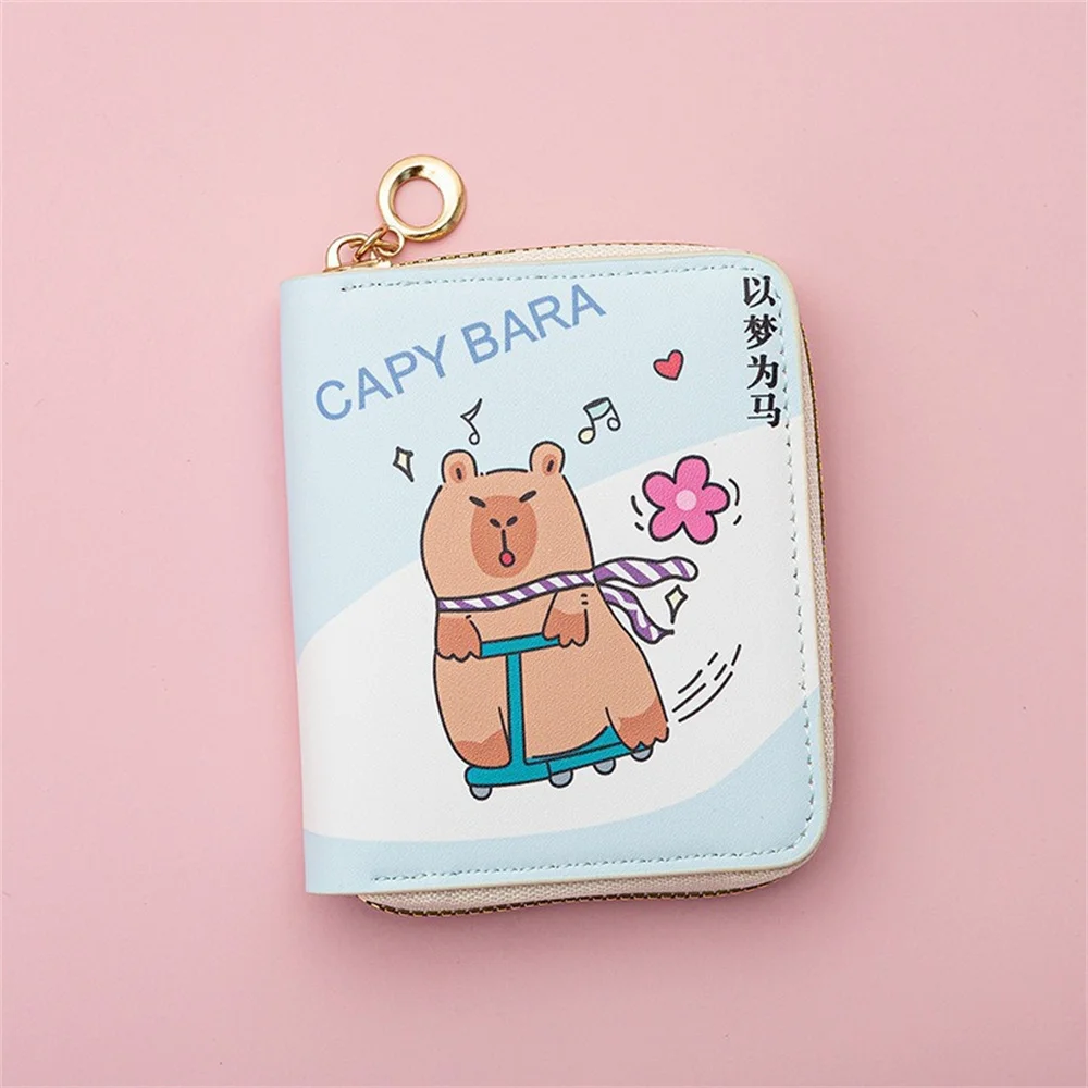 Vintage Capybara Money Coin Purse PU Leather Zipper Credit Card Holoder INS Style Card Wallets for Girls Students Gift Clutch
