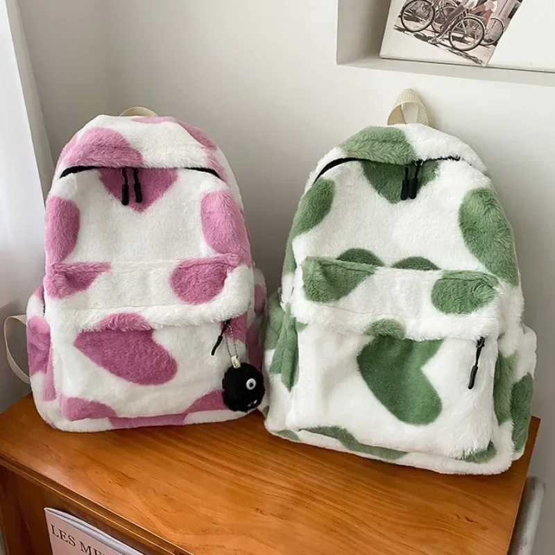 Heart Plush Cartoon Backpack Girl Plush Backpacks Cute Fur Backpacks Children School Bags Kids Gift Book Bag Mochilas Para Mujer 3