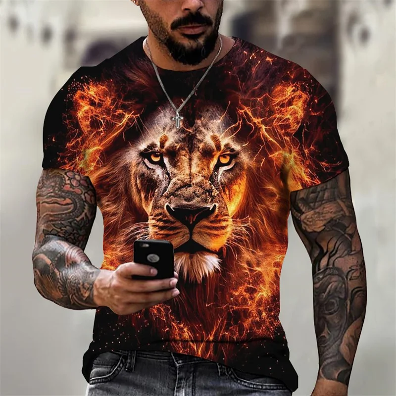 

Lion Wolf Graphic T Shirts for Men Cool Designs 3D Fierce Tiger Printed T-shirt Womens Clothing Streetwear Funny Kids Tee Shirts