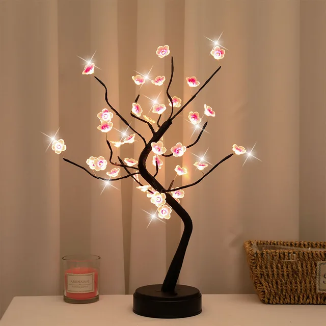 Table Tree Night Light USB/Battery Powered Touch Switch Artificial Bonsai Cherry Blossom Desktop Tree LED Lamp Light Decoration 2