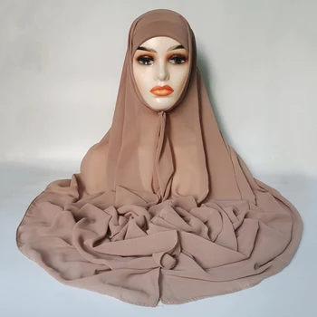 حجاب إسلامي مع قبعة للنساء ، وشاح شيفون سادة ، حجاب فوري ، 3