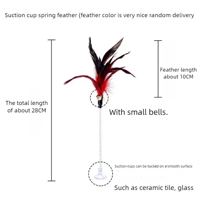 Swinging Spring Feather Cat Teaser with Suction Cup, Interactive Cat Toy with Sounding Bell, Teaser Wand Toys 5