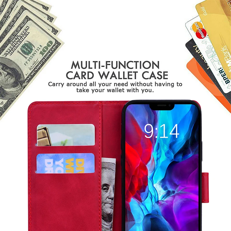 Elegant Leather Flip Wallet Case with Magnetic Closure and Anti-Fall Protection
