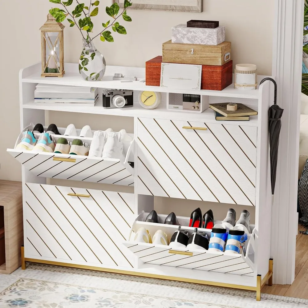 Shoe Cabinet for Entryway,Slim Hidden Shoe Cabinet Storage with 4 Flip Drawer,Large Shoe Rack Organizer Cabinet with Open Storag 6