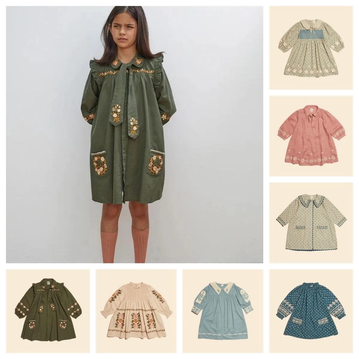 

Children's Dress 2023 Autumn/Winter APO Vintage Ins Style High Precision Heavy Duty Embroidered Girl Princess Dress