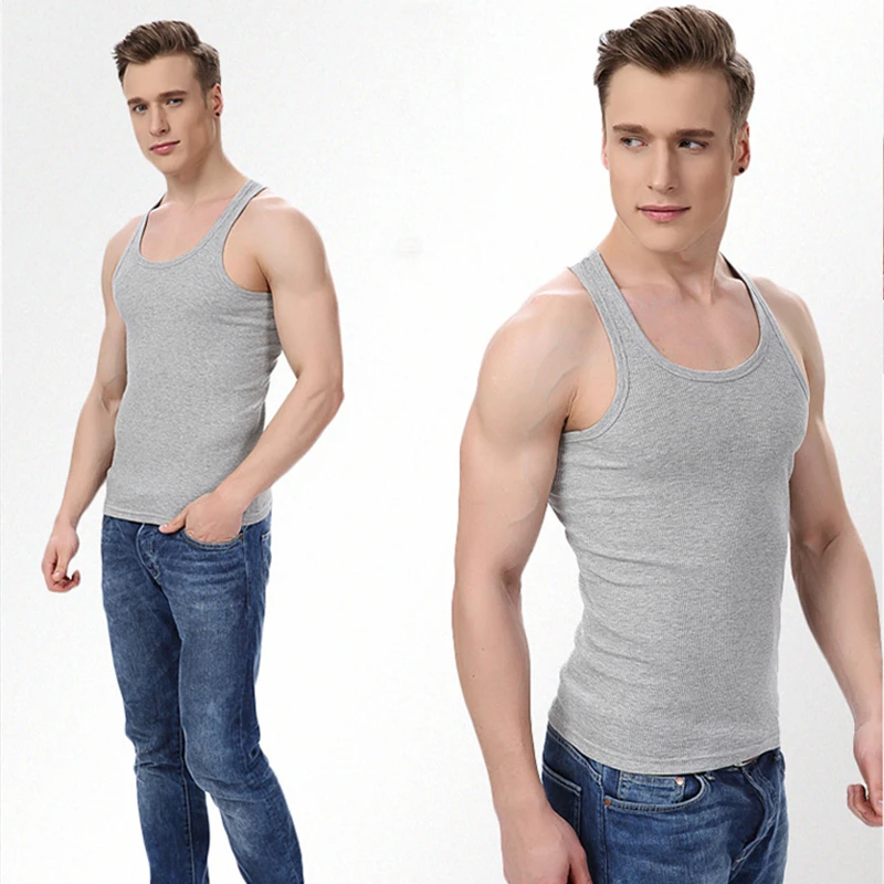 Men's All Cotton Undershirt Solid Color Seamless Underwear Close-fitting Broad Shoulders V Neck Vest Comfortable T-shirt