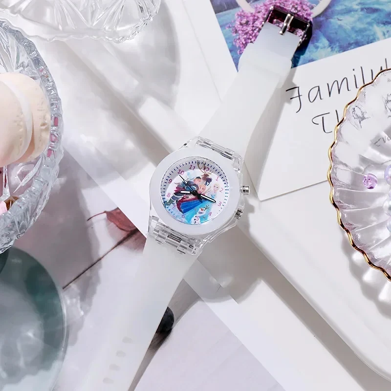 Mechanical Watch cartoon Pattern Led Glowing Flash Children Watch Toys Fashion Leather Quartz Wristwatch Christmas Gifts for Kid