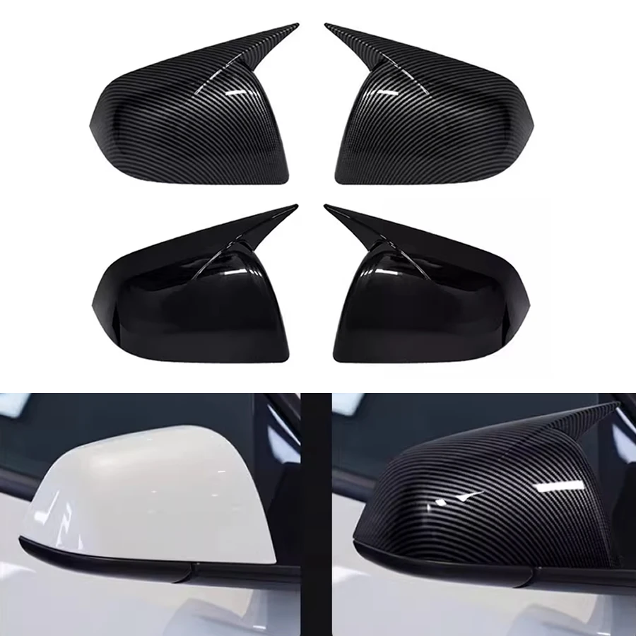 

For Tesla Model Y Paste Style Rearview Mirror Cover Reverse Mirrors Shell Mirrors Case Housing Carbon Fiber Black 1 Pair