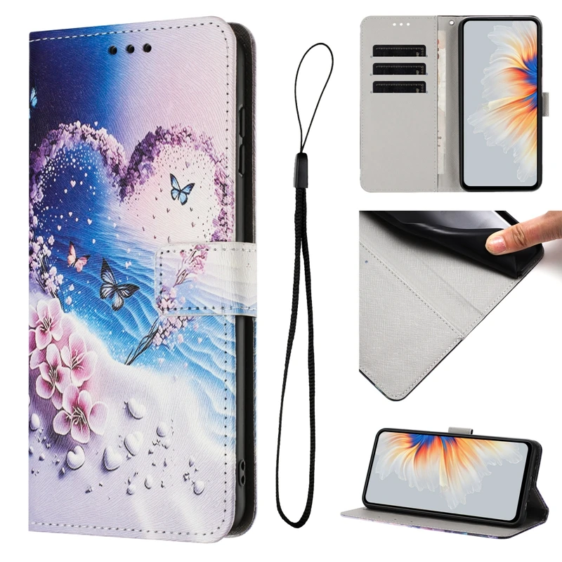 Elegant Wallet Flip Phone Case with Painted Design - Premium Protection and Style