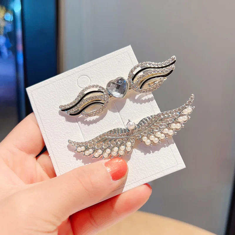 

S3269 Fashion Jewelry Angel Wing Barrettes For Women Rhinestone Hairpin Duckbill Hair Clip Bobby Pin Lady Girl Barrette