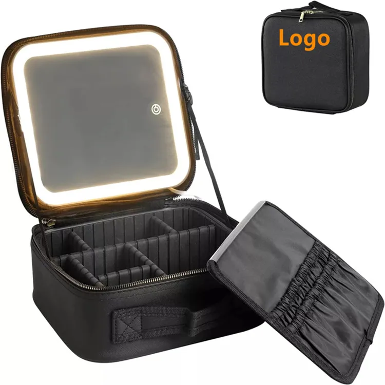 

2022 Wholesale Bulk Waterproof Luxury Custom Small Mesh Storage Pu Leather Travel Makeup Cosmetic Bags Cases With Led Mirror