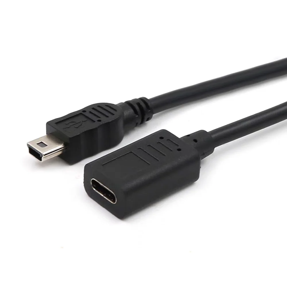 Type-C female port to mini USB data cable T-port male head phone camera connection Type-C extended charging cable