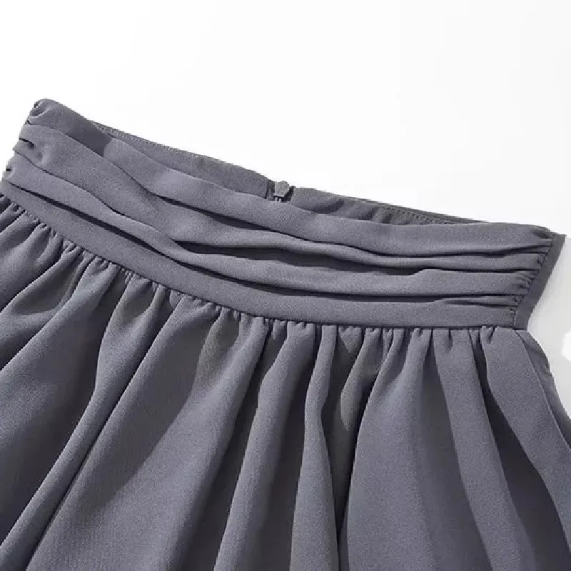 2023 Fashion Ruched High Waist Ruffles Swing Mini Skirts With Bud Shorts Underwear Lining Skater Skirts Gray black white images - 6
