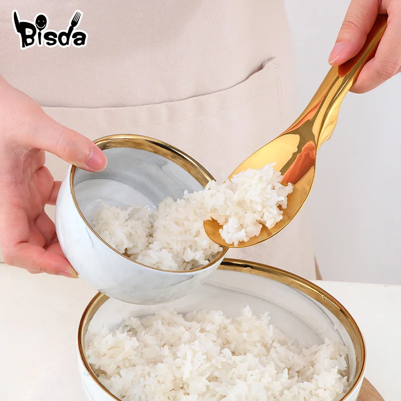 Stainless Steel Rice Spoon Golden Serving Spoons Dinnerware Kitchen Tools 18/8 Stainless Steel 1Pc