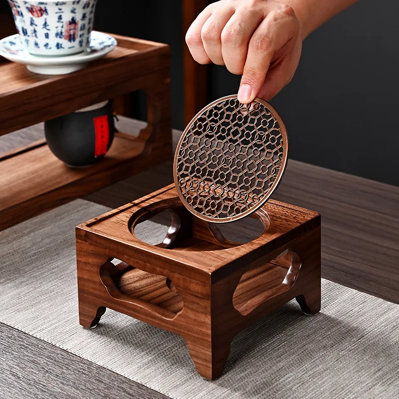 Zen Walnut Four Legged Warm Tea Stove Handamde Solid Wood Candle Heating Base Chinese Style Cooker Tea Aromatherapy Ceremony