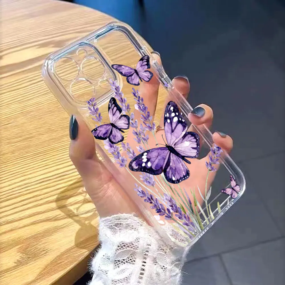 Purple Butterfly Lavender Phone Case - Elegant TPU Protective Cover
