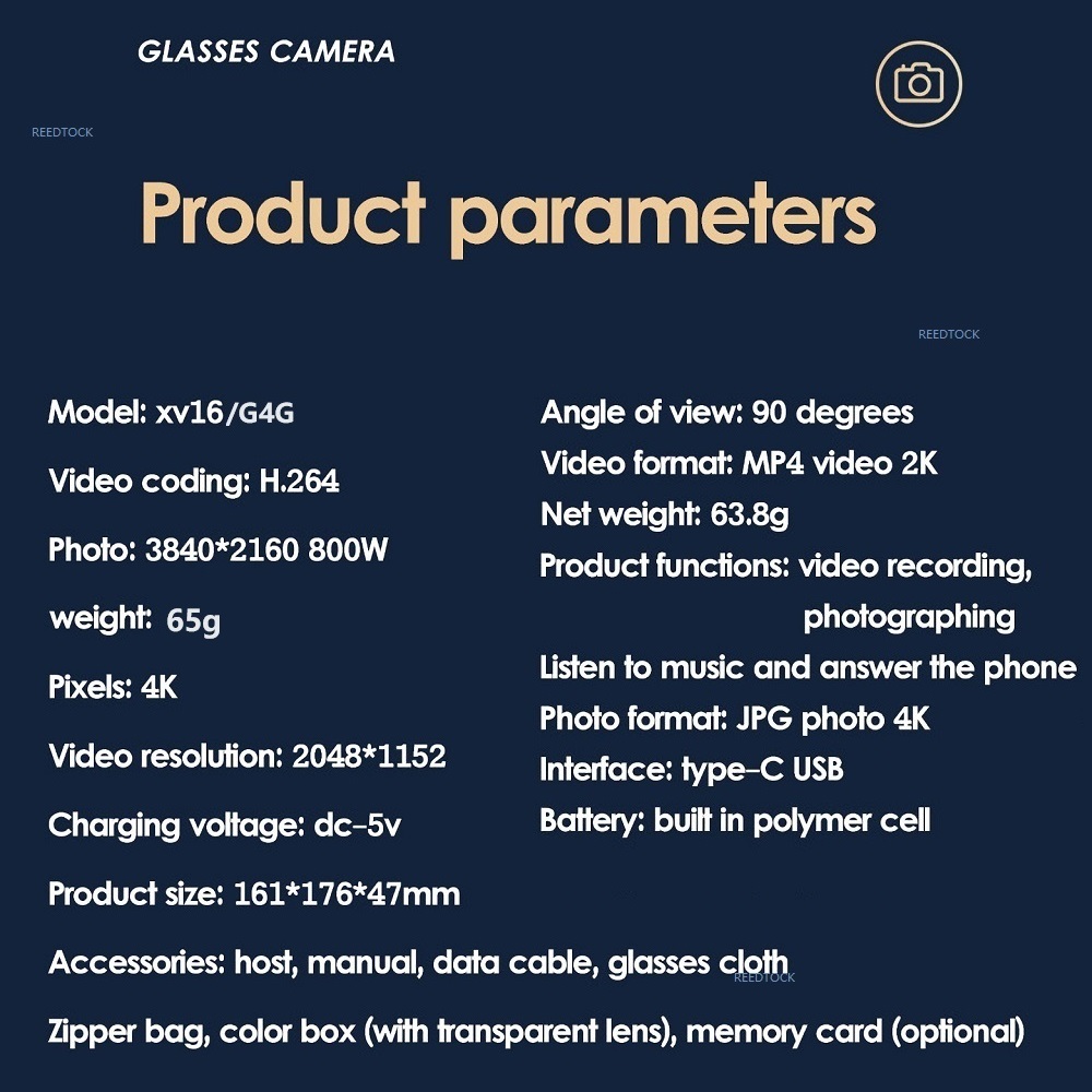 Smart Glasses with Camera – 4K Video and Wireless Audio Set