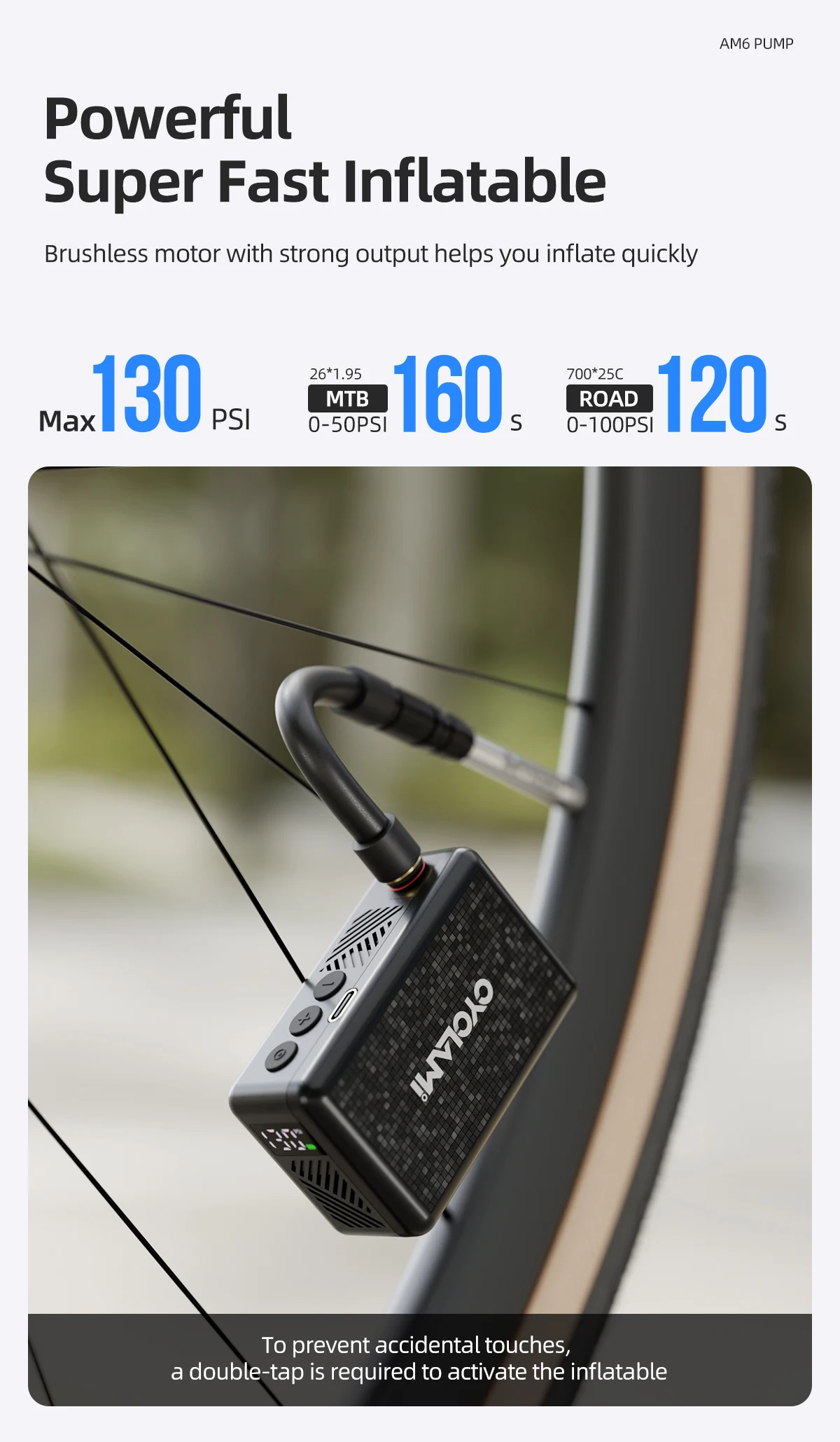 CYCLAMI AM6 MINI Luftpumpe 130 PSI Tragbare elektrische Taschenpumpe Reifendruckanzeige Reifenfüller MTB Rennrad FV AV – Detail 3