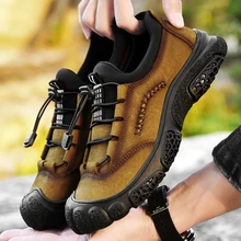 

Summer Men No Slip Climbing Boots Outdoor Hiking Retro Black Man Casual Soft Genuine Leather Rubber Shoes Big Size 38-48