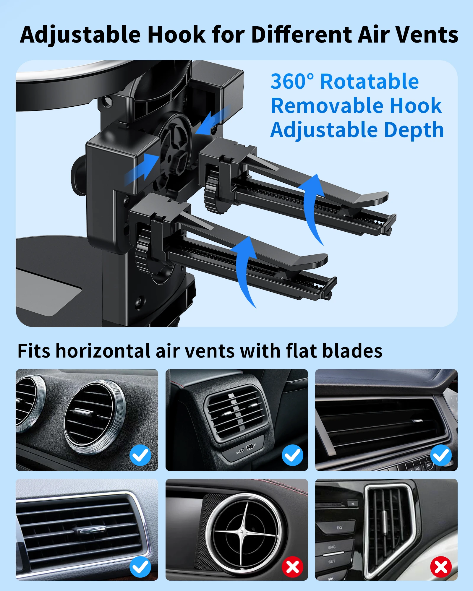 이어리 유니버설 자동차 에어벤트 컵홀더 탈부착 가능 후크 접이식 수납 공간 3.15인치 이내 컵용 차량 내부 음료 거치대