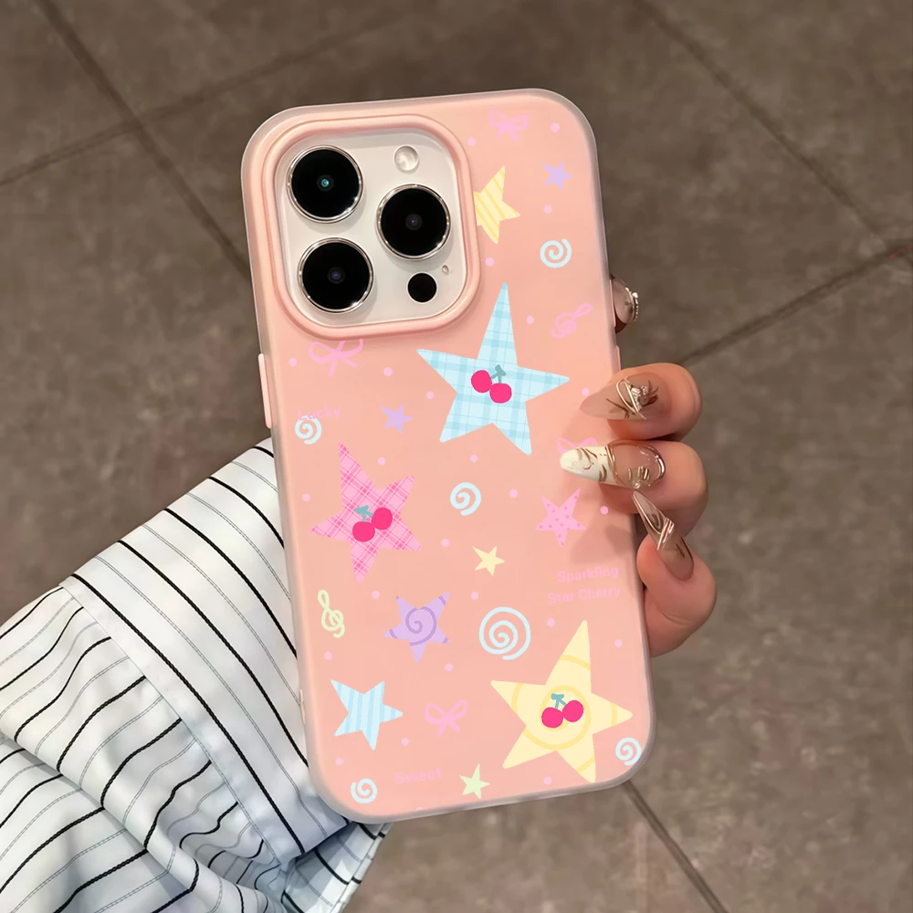 Gingham Checkered Stars Jelly Soft Phone Case with Daisies Cover