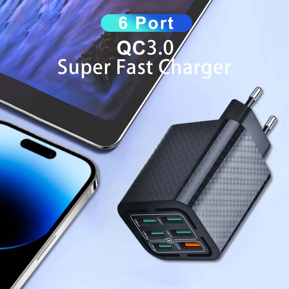 6 Ports USB Fast Charger Wall Adapter Super Fast Charging For Iphone Samsung Xiaomi Huawei Oppo
